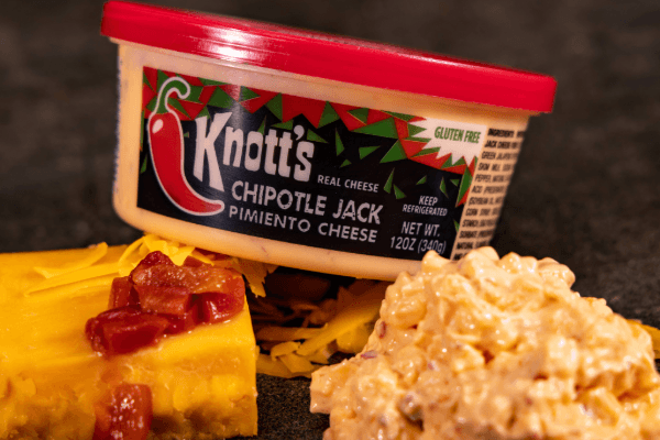 chipotle jack pimiento cheese on top of a cheese block
