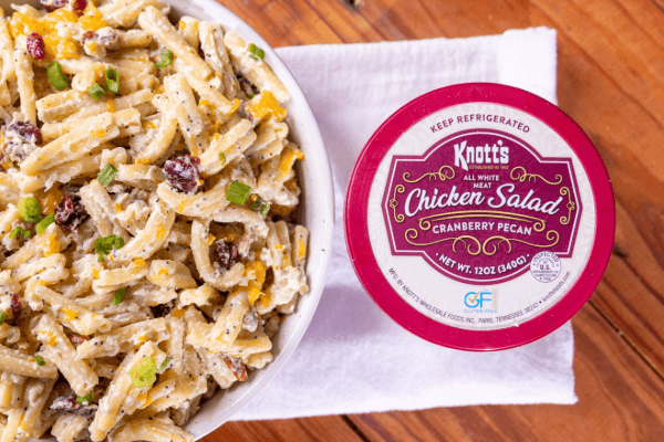 cranberry pecan chicken salad next to recipe using it