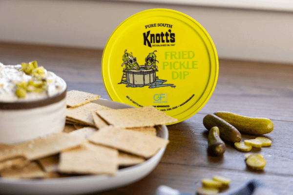 fried pickle dip with plating of crackers and pickles