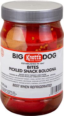 eight oz containers of Knotts pickled bologna bites